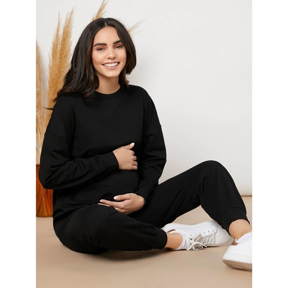 Maternity Drop Shoulder Pullover Joggers Set - Picture 1 of 4